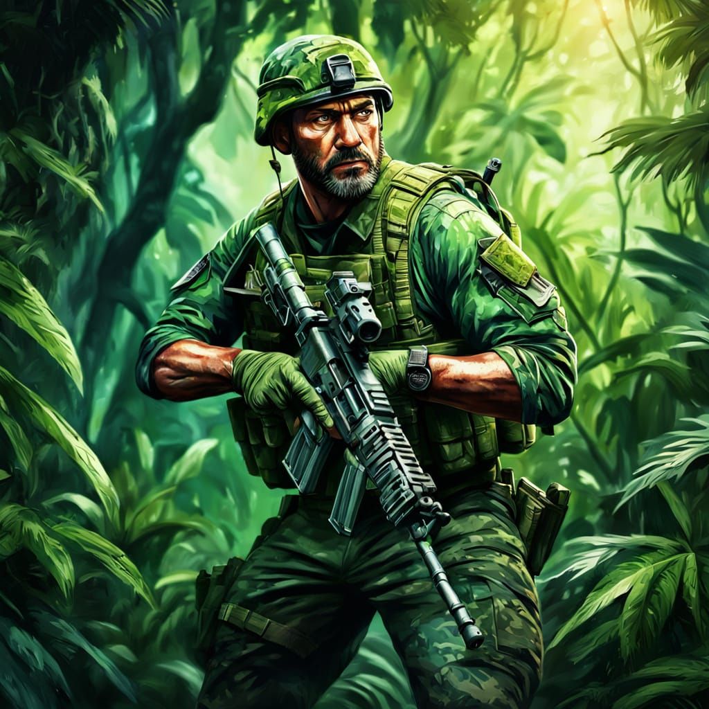 Commando in Jungle Ready for Combat - Splash Art