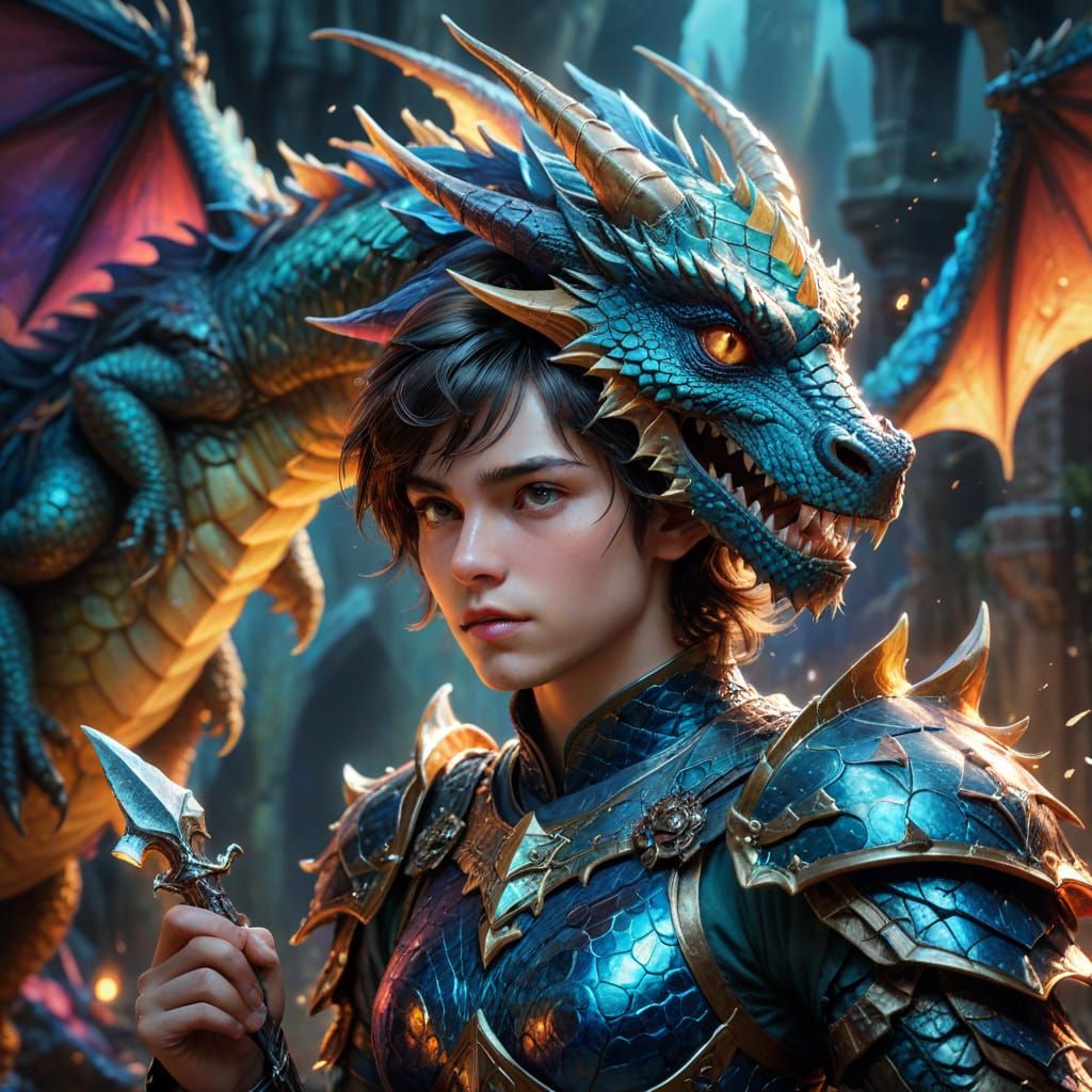 Fantasy Dragon Knight Fairy Triple Exposure Art