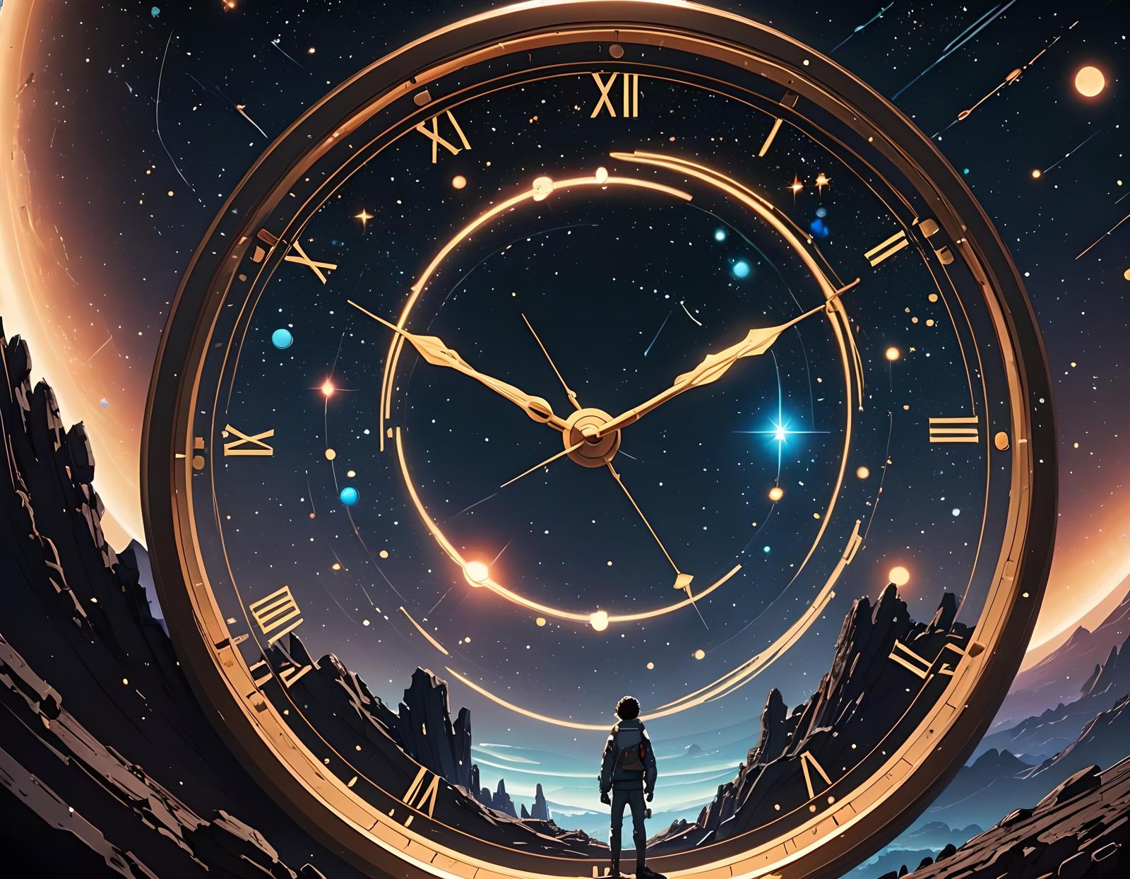Clock App Icon with Space Theme in Anime Style