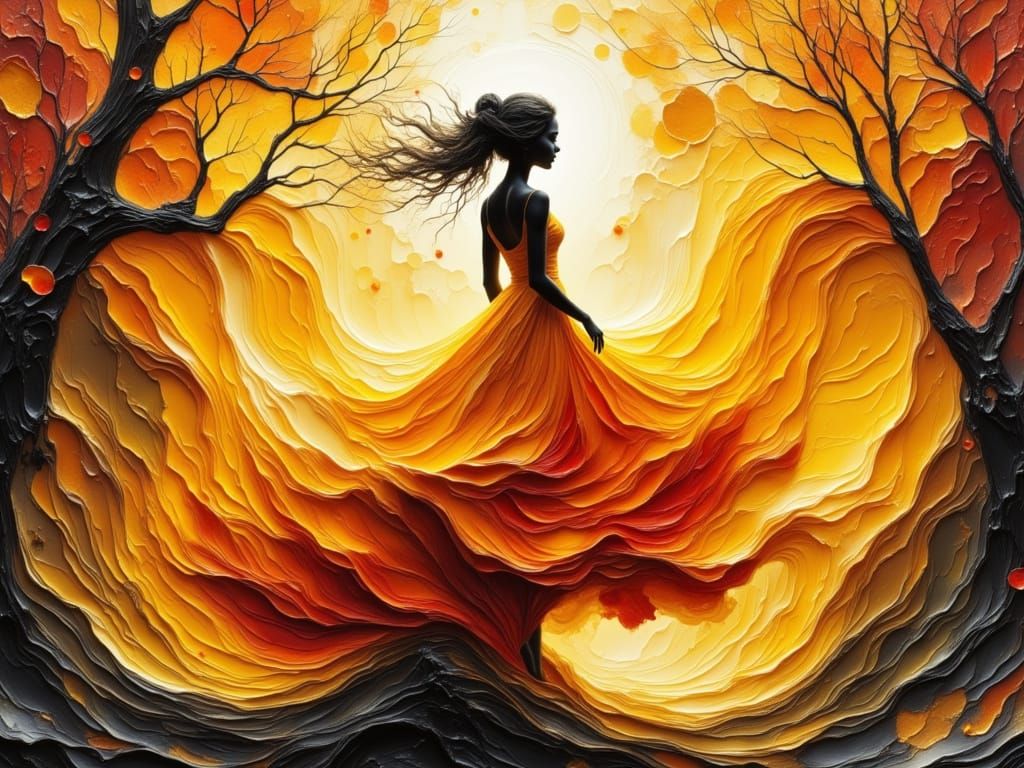 Surreal Dancer Silhouette in Energetic Swirling Dress