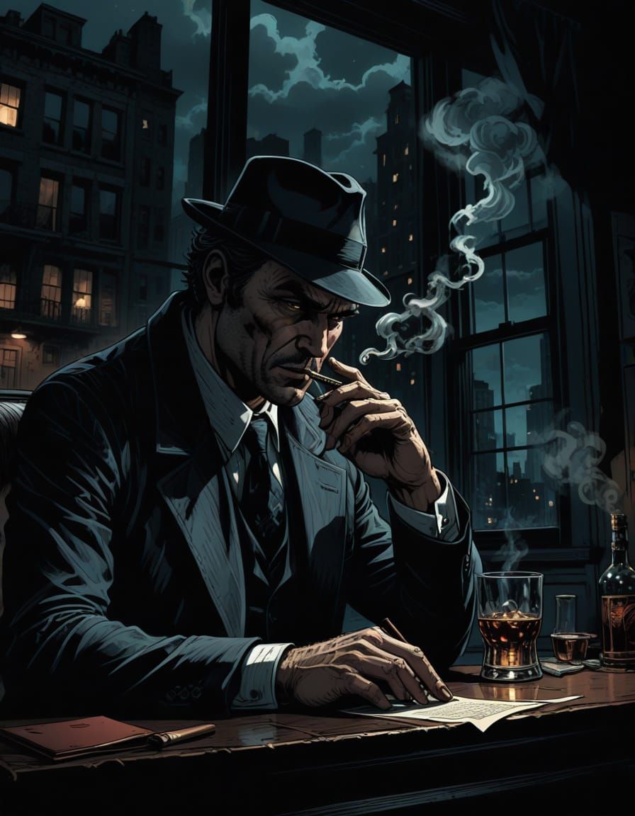 Gritty Detective Noir in High Contrast Comic Book Art