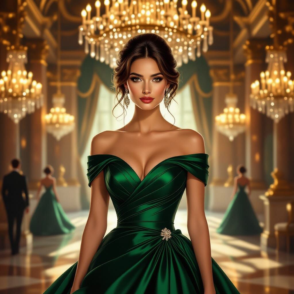 Sophisticated Woman in Opulent Ballroom
