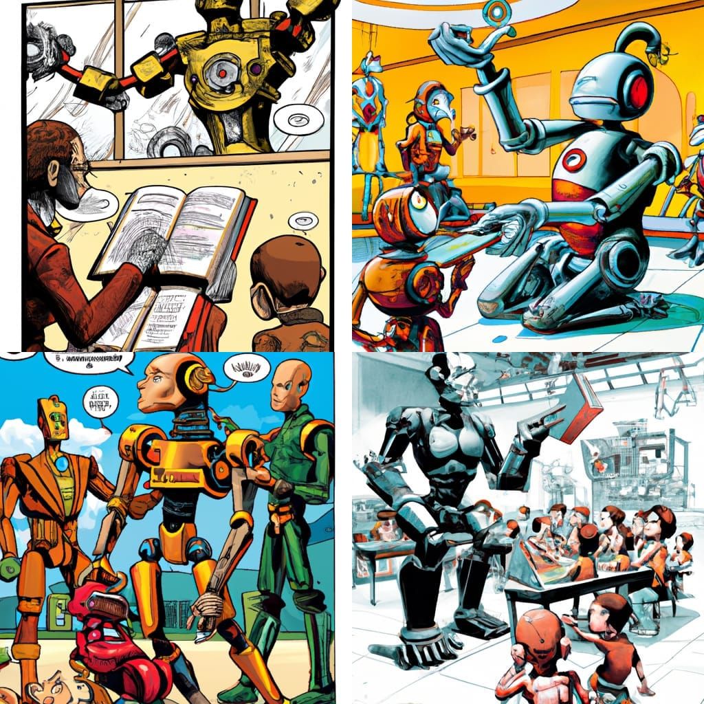 Robot Teacher in Comic Book Art Style