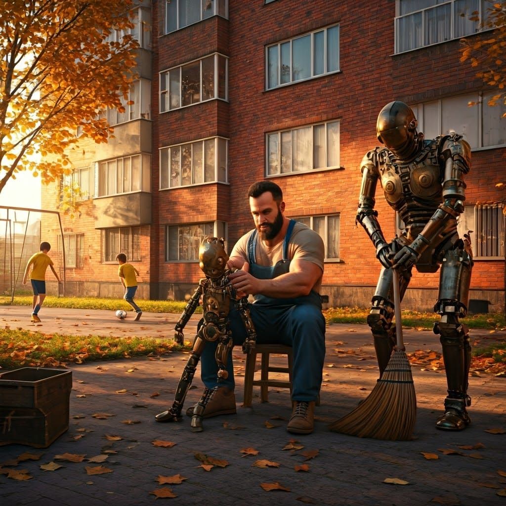 Steampunk Janitor Assembling Da Vinci Robot