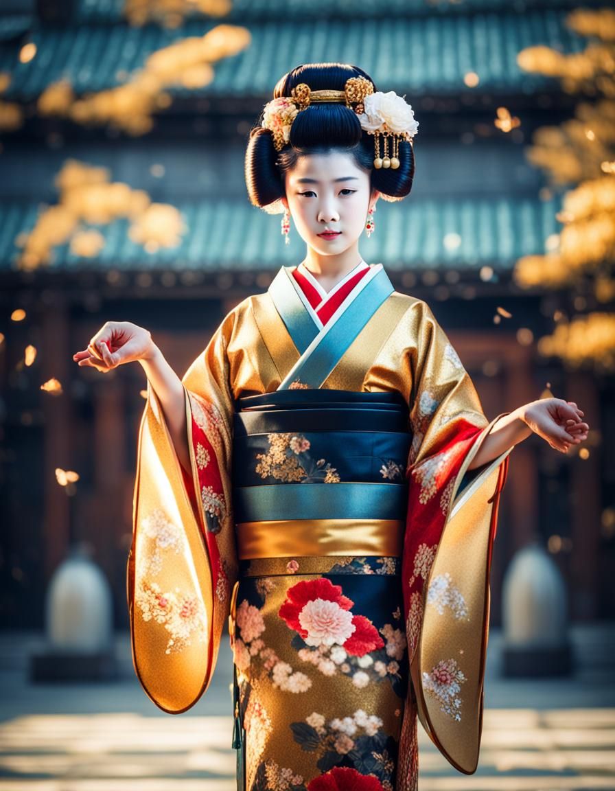 Young Maiko Performing Dance in Intricate Kimono