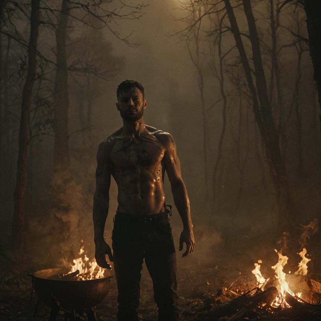 Finn Balor at Samhain Ritual in Dark Fantasy Style