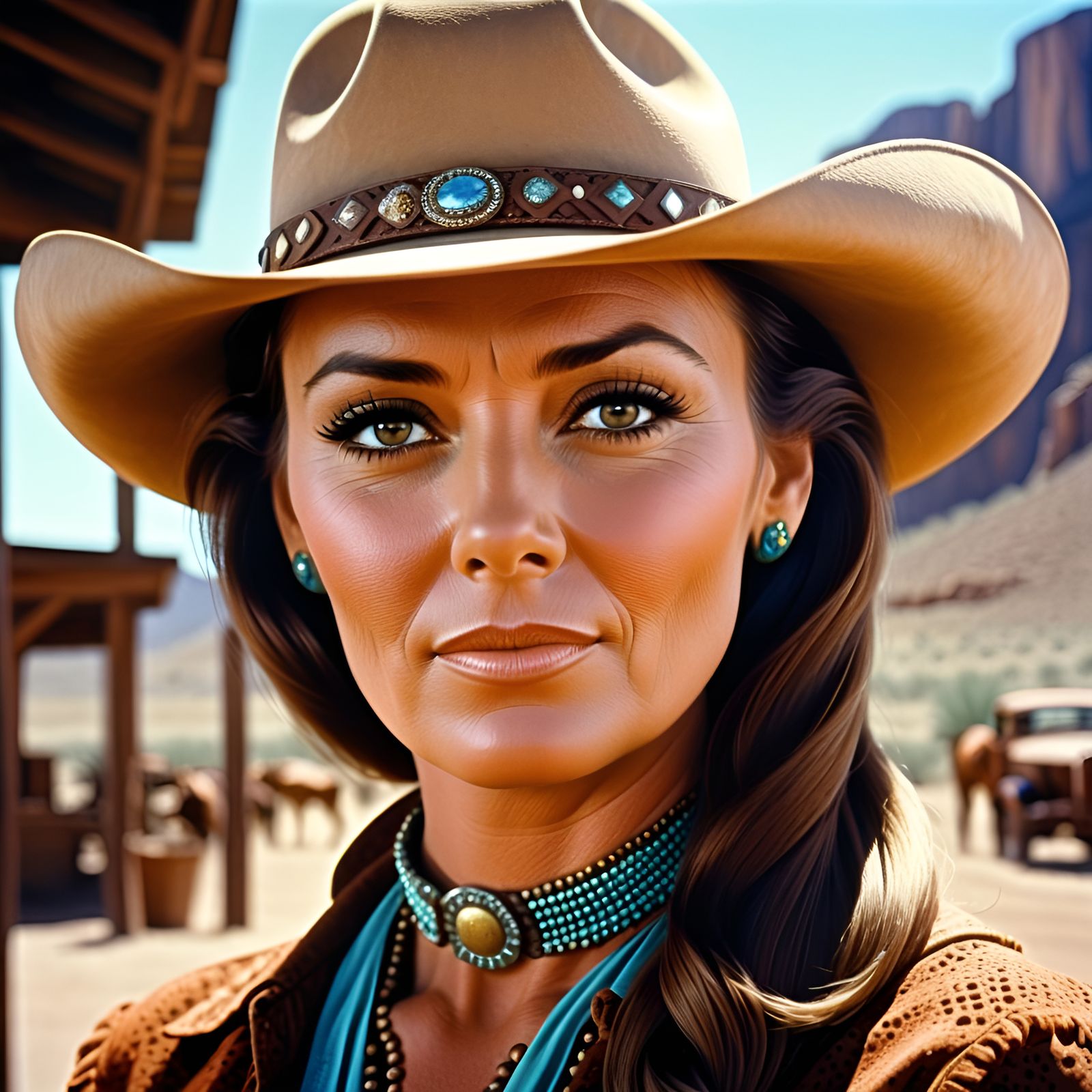 Gorgeous Cowgirl Portrait in Technicolor Style