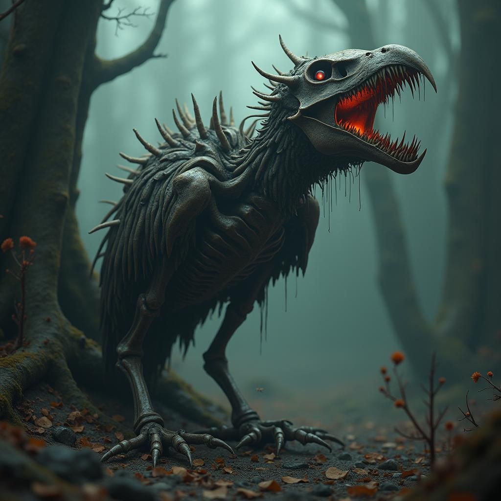 Macabre Skeletal Bird in Gothic Fantasy Style