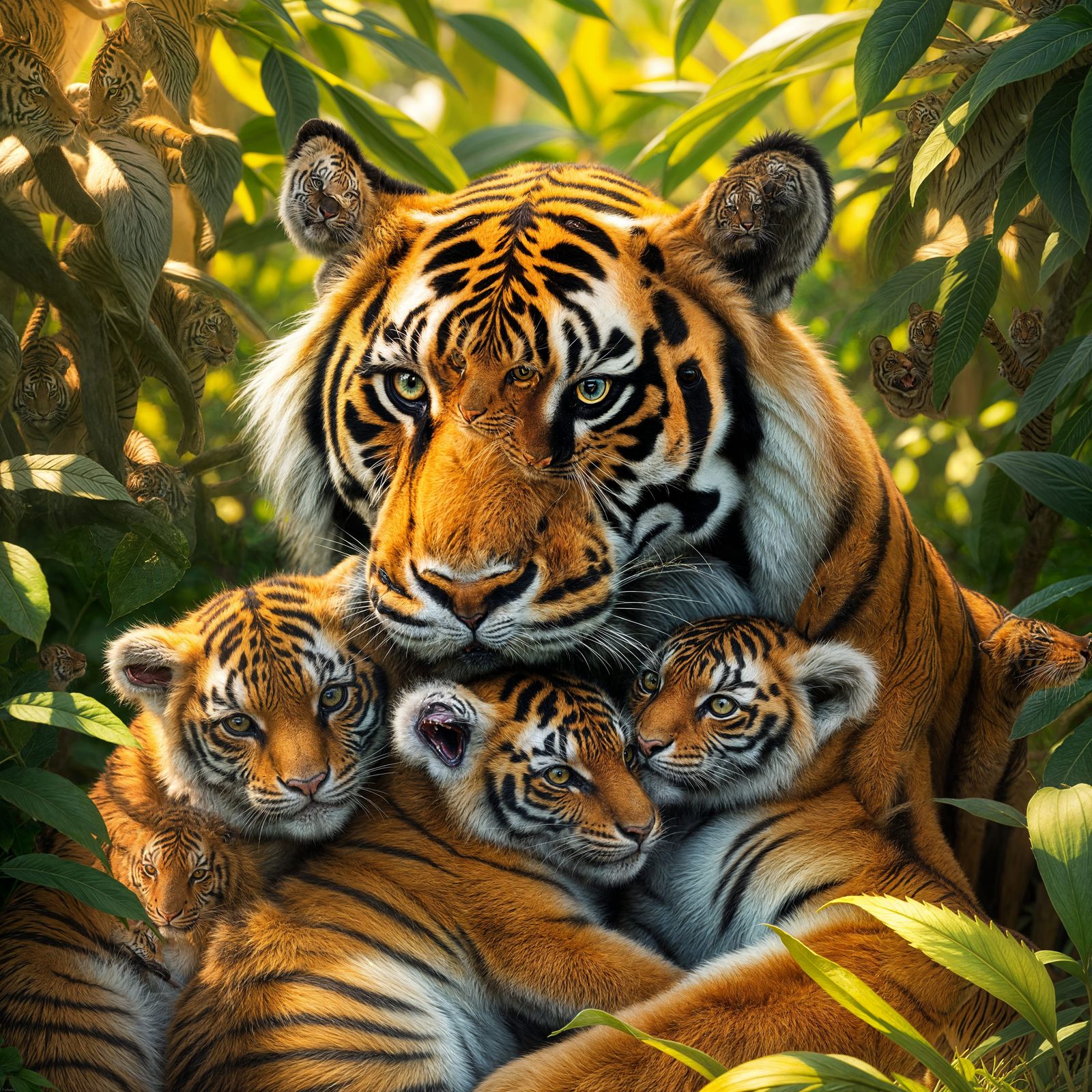 Motherly Tiger Protects Her Cubs in the Wild