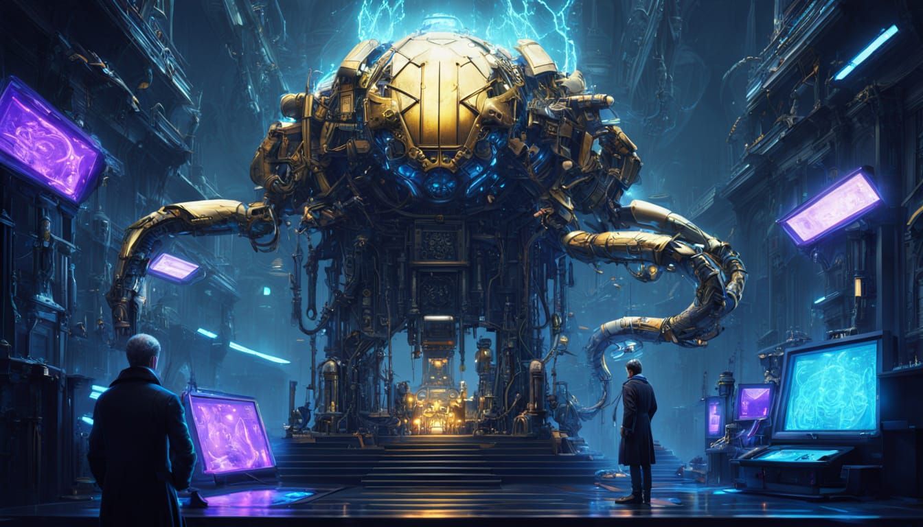 Baroque Cyberpunk Newton in Futuristic Lab