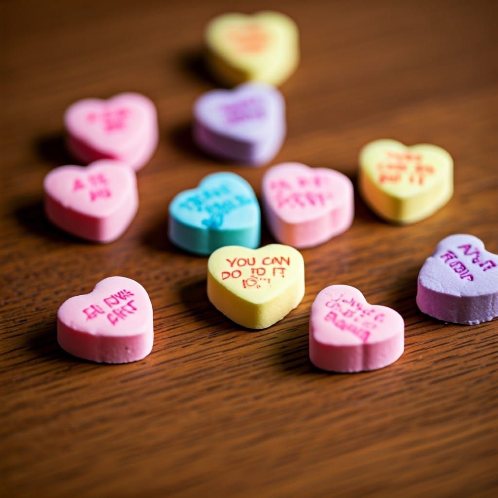 Vibrant Conversation Hearts in Modern Pop Art Style