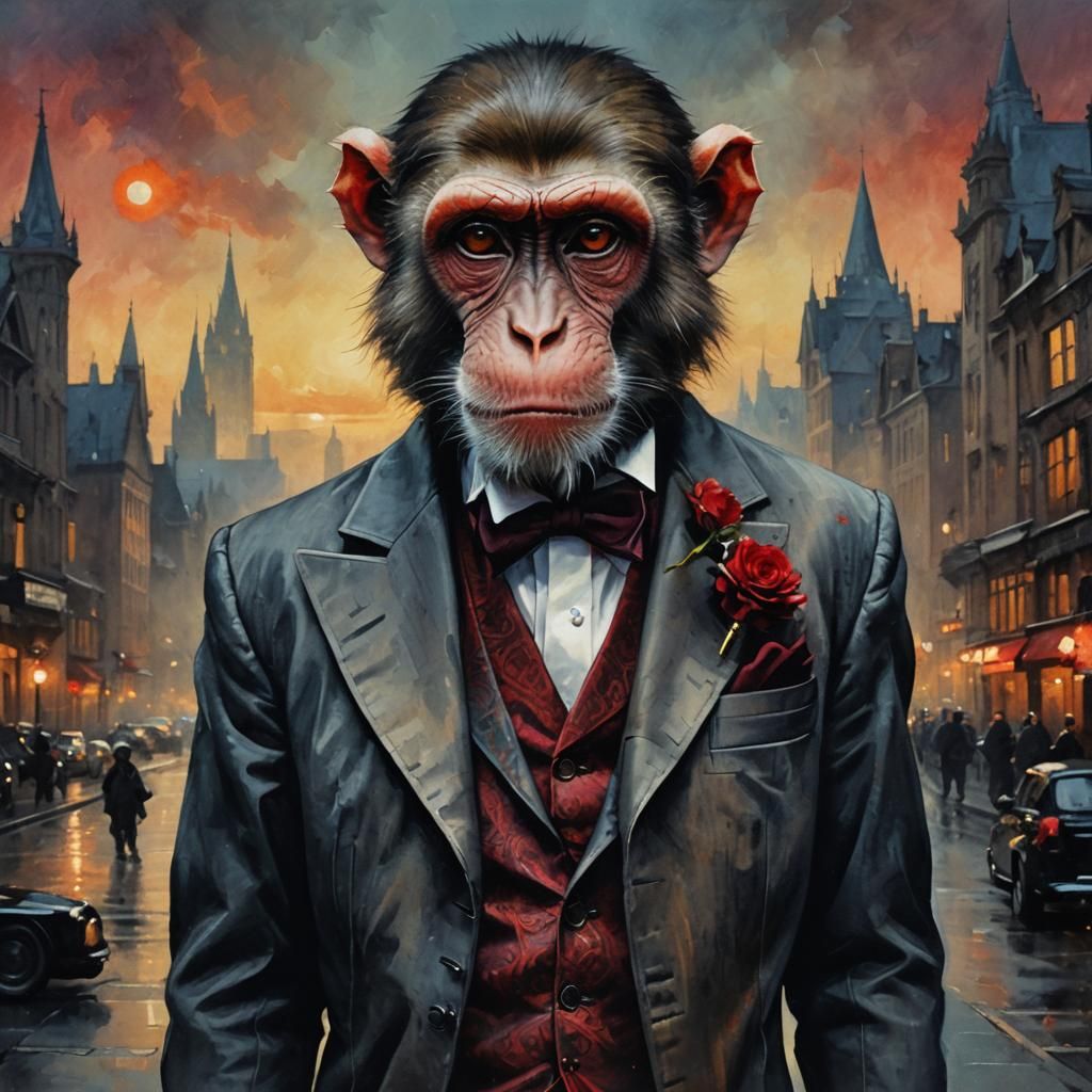 Monkey in Tuxedo: Ethereal Fantasy Art