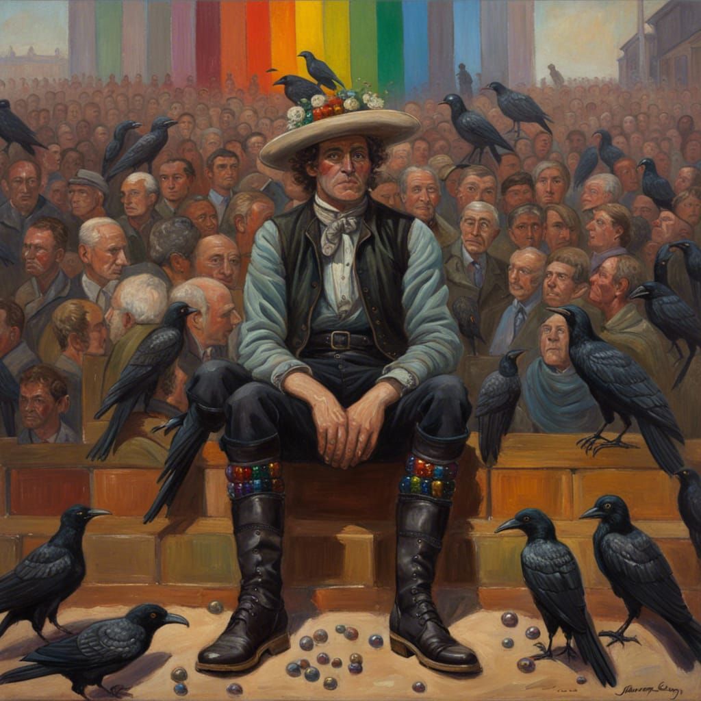 Man with Mirrored Boots and Rainbow, Gurney Style