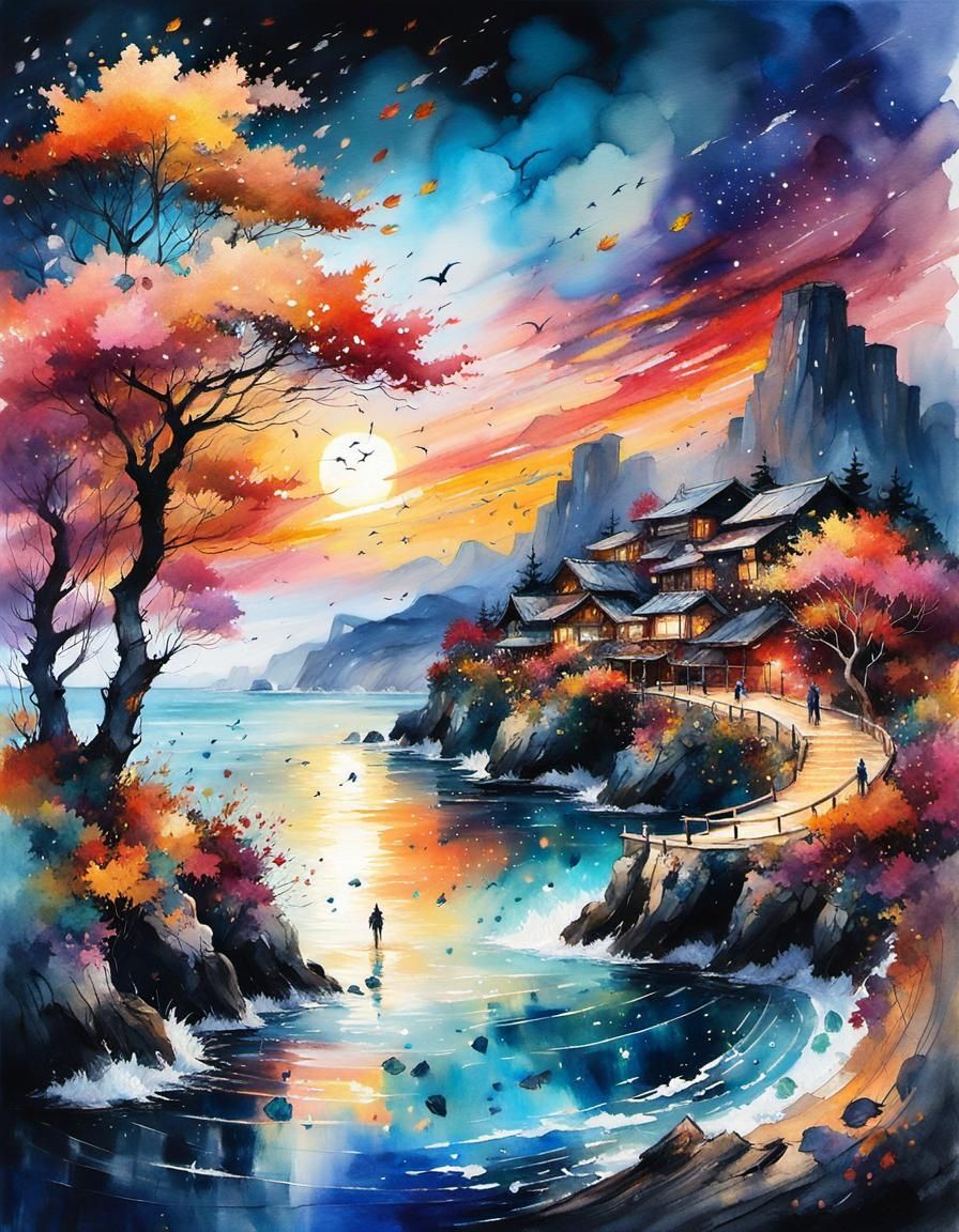 Dramatic Sunset with Swirling Colors and Autumnal Hues