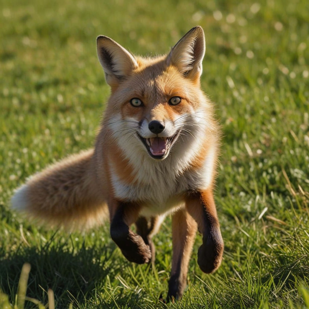 Red Fox Chasing Easter Bunny in Meadow