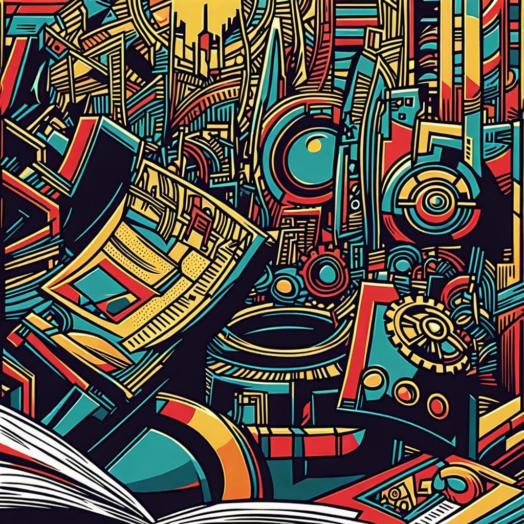 Cubist Robot Reading Newspaper: Geometric Fauvist Art