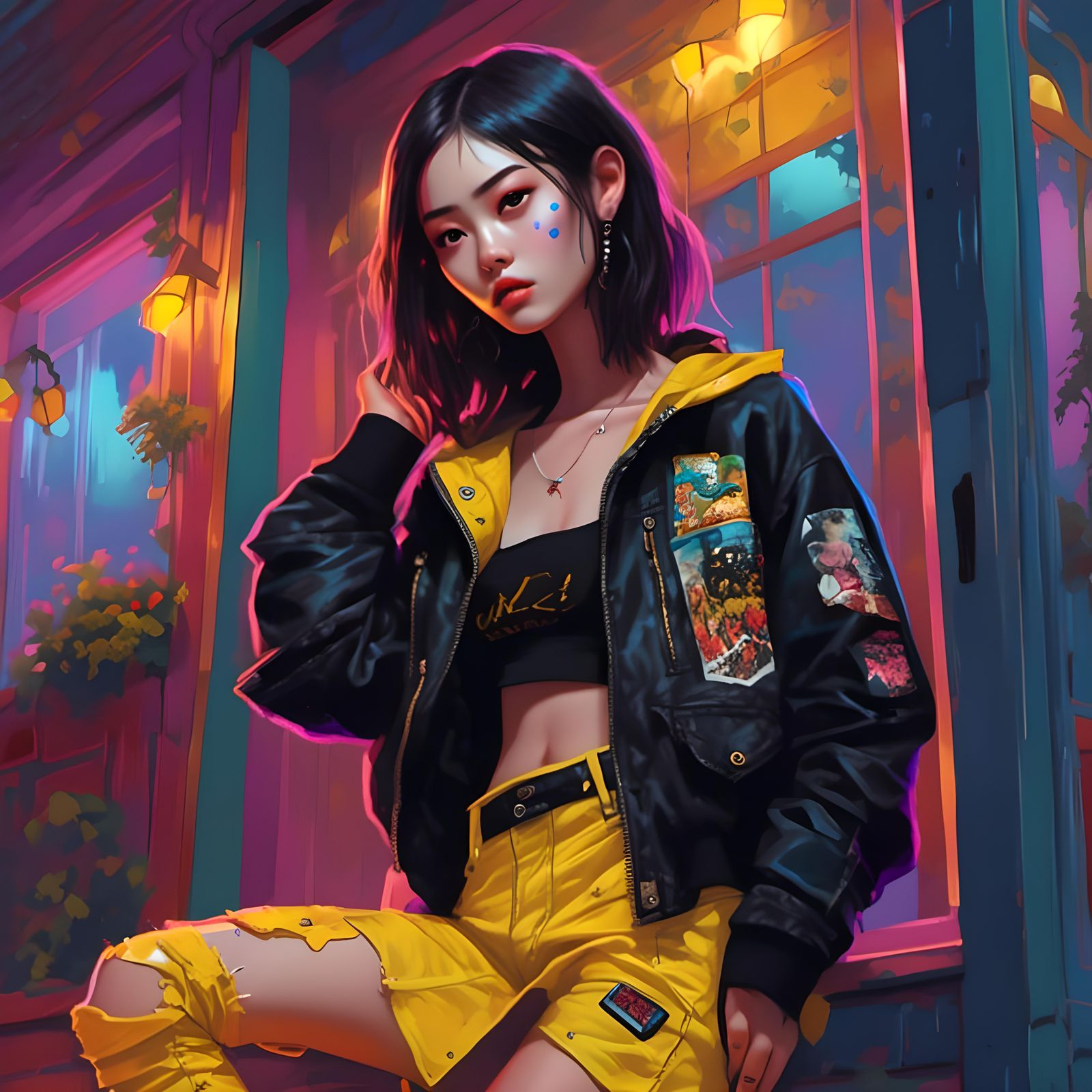 Woman in Black Jacket and Denim Miniskirt