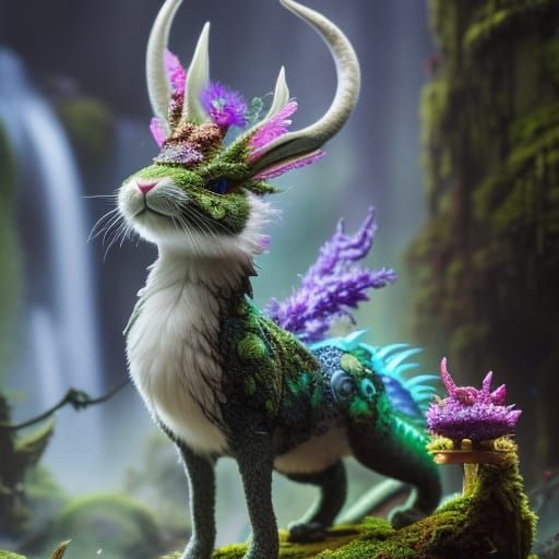 Epic Mossy Flower Bunny Dragon in Forest