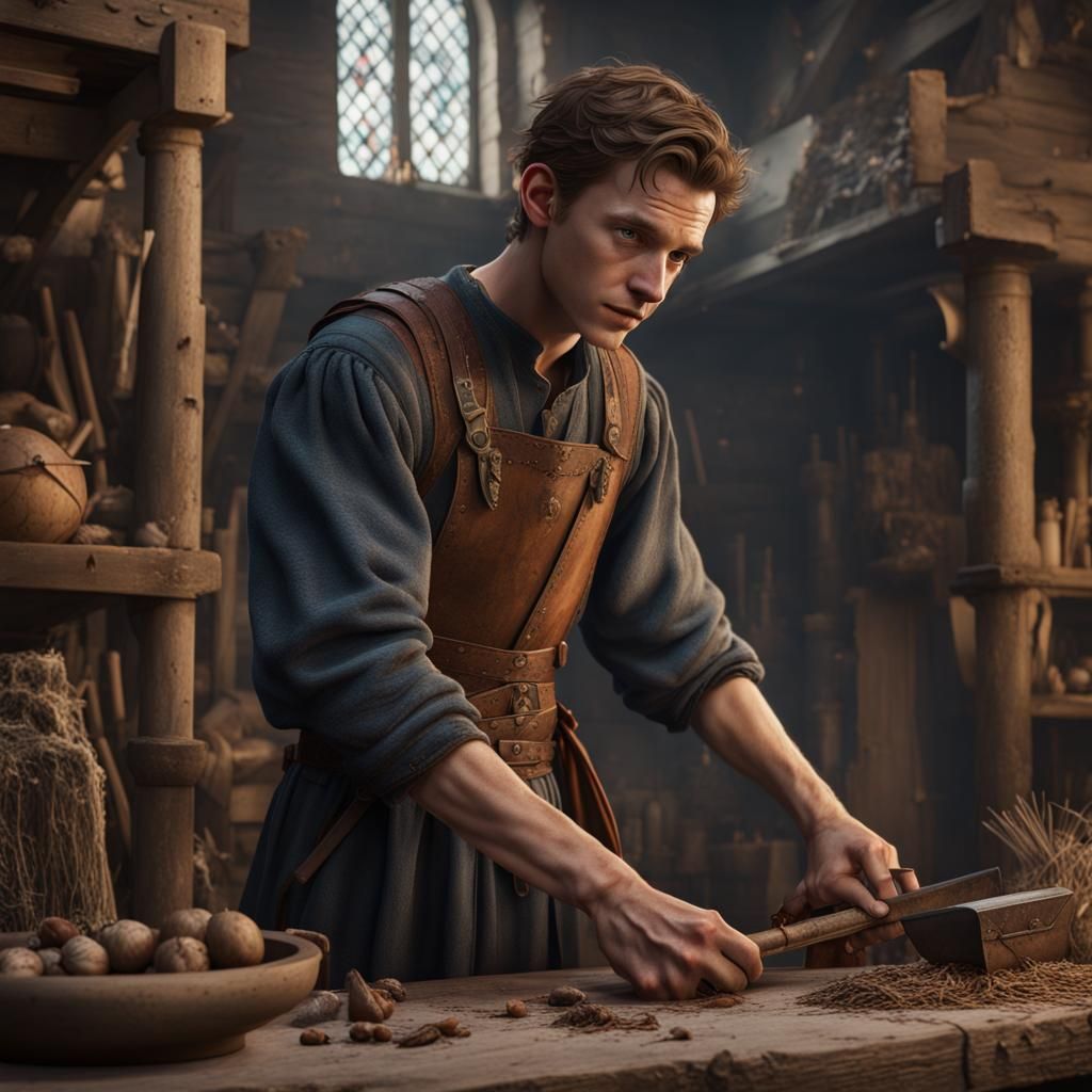 Tom Holland as Medieval Carpenter: Detailed Matte Painting