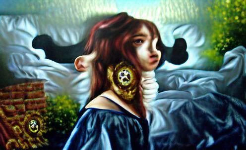 Baroque Style Girl Sleepwalking on Canvas