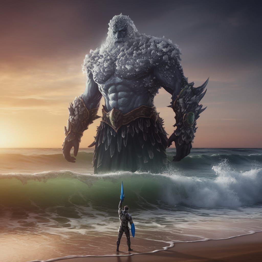 Majestic Lord of the Sea Emerges from Ocean Depths in Golden...