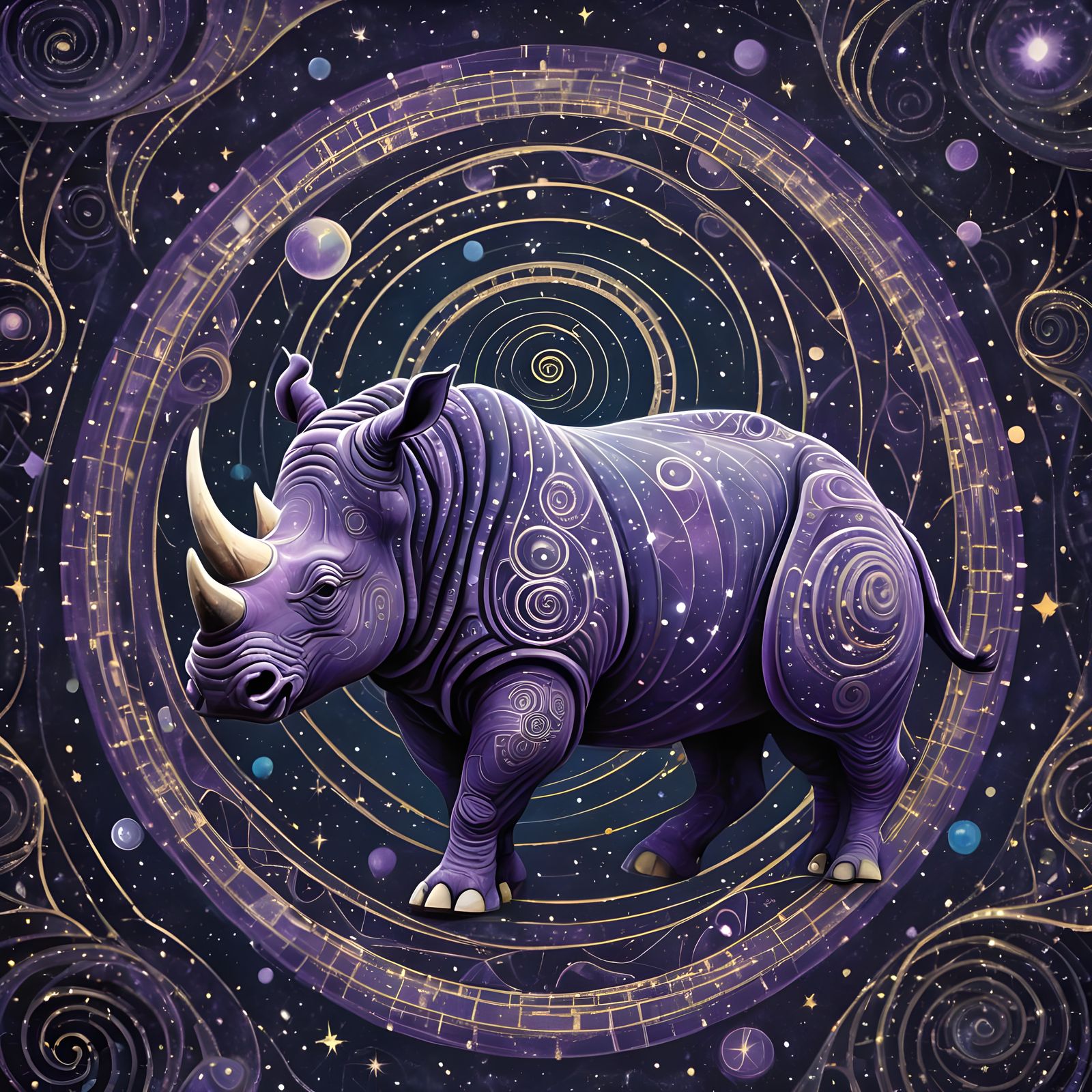 Intricate Purple Rhino with Translucent 4D Spiral