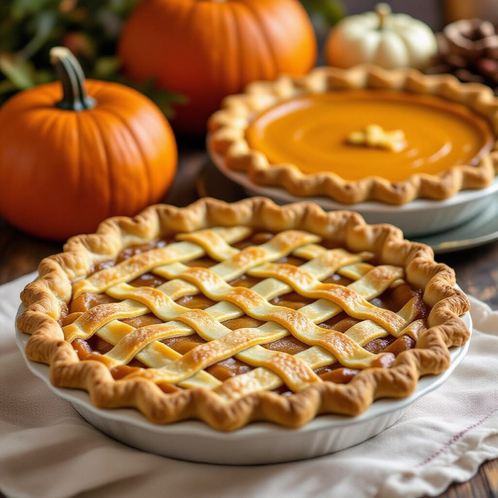 Thanksgiving Dessert Table with Apple and Pumpkin Pies