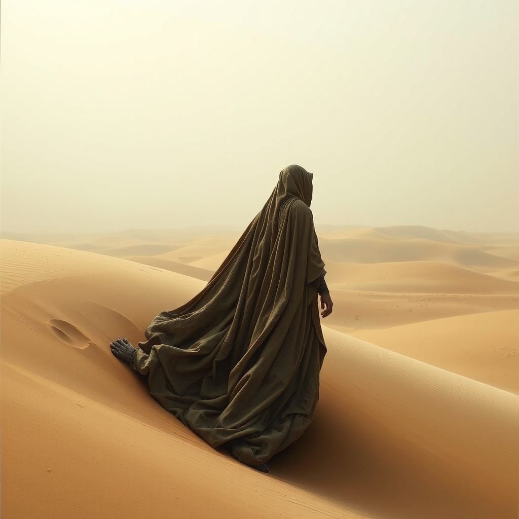 Desert Wanderer in Beksiński-Inspired Art