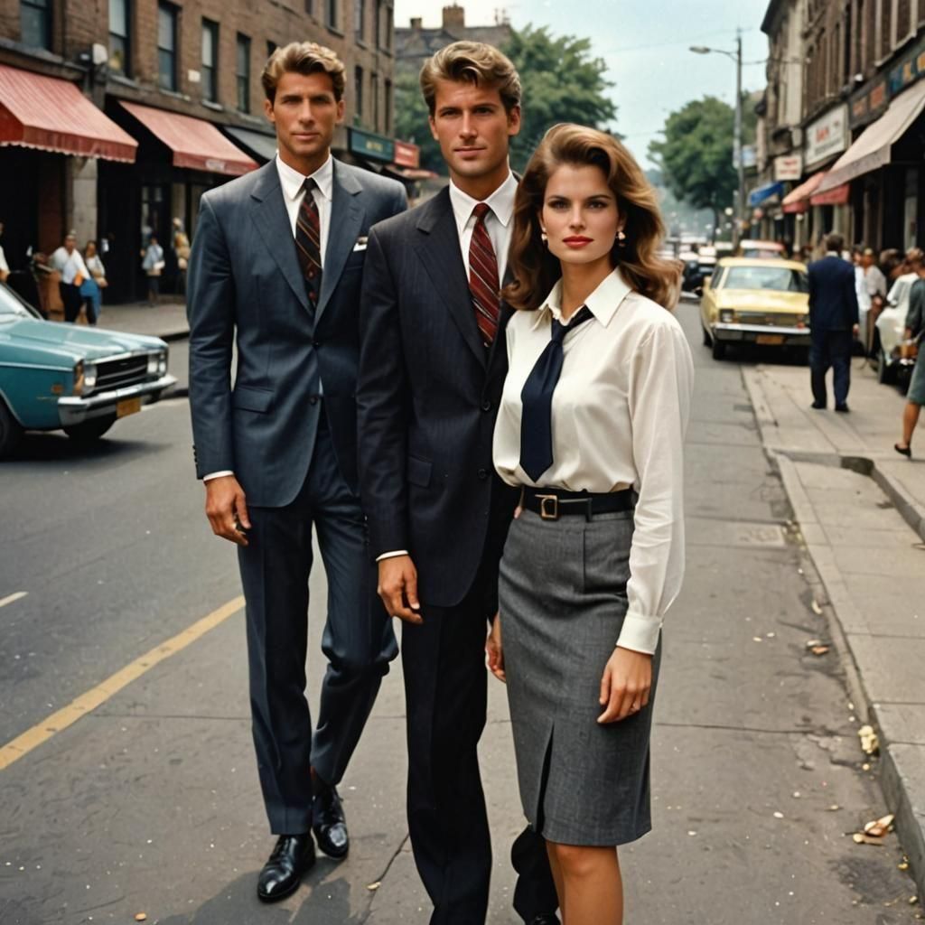 Elegant Couple: Woman in Blouse, Man in Suit