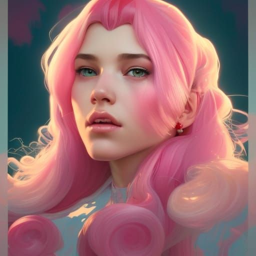 Bubblegum Princess Portrait in Art Nouveau Style