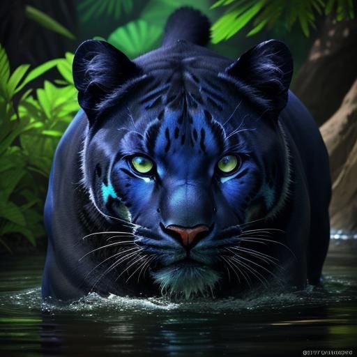 Hyperrealistic Panther Drinking Water on African Plains