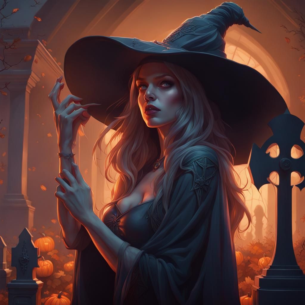 Halloween Night: Witch Raising the Dead, Art Nouveau Style