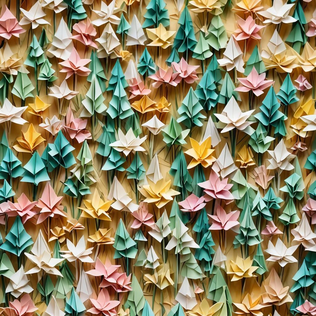 Delicate Origami Forest in Dreamy Watercolor Style
