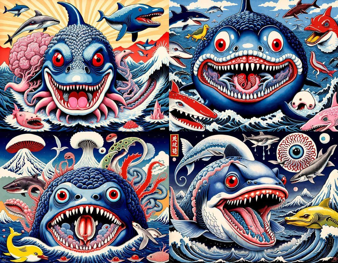 Surreal Japanese Mutant Creature in Whimsical Style