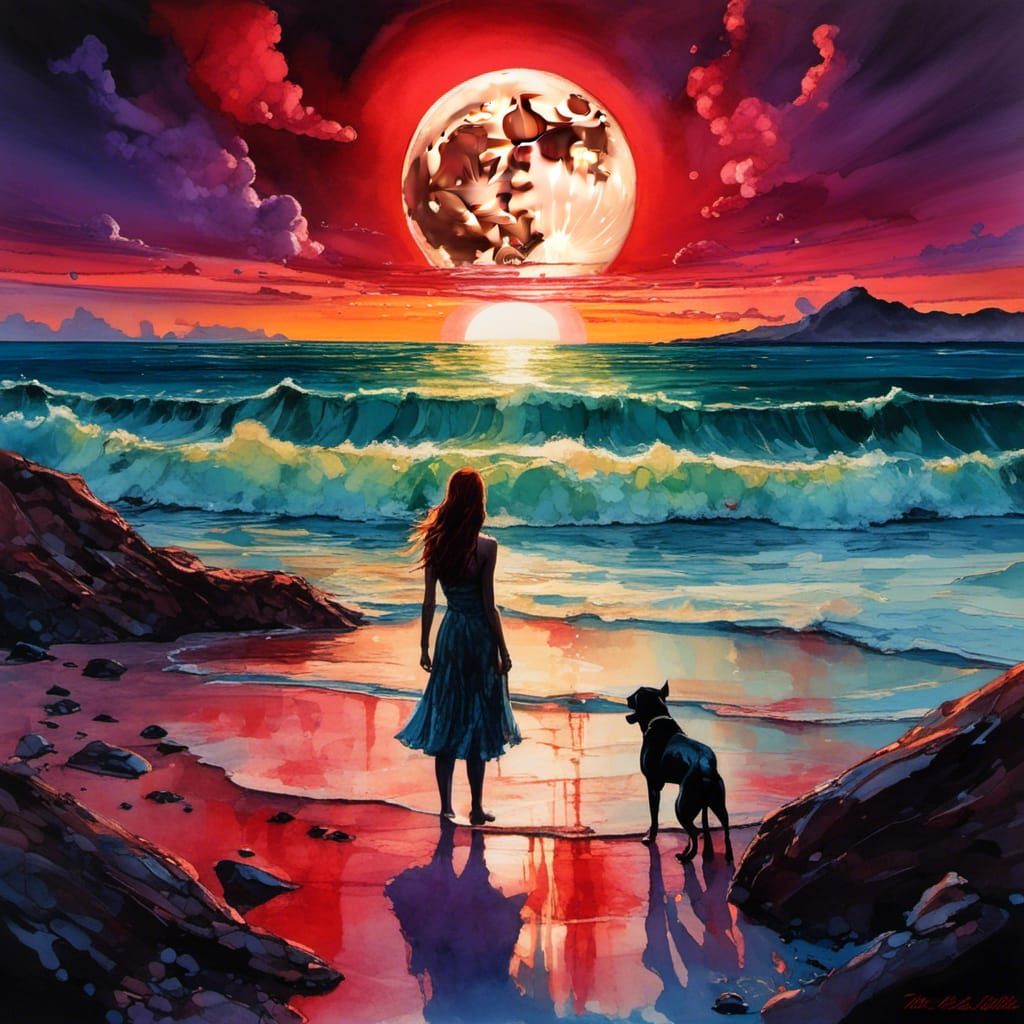 With The Dog At The Beach