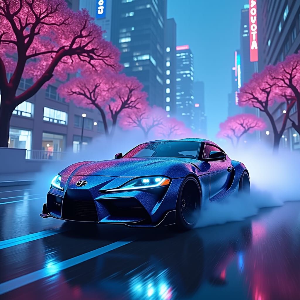 Toyota Supra Races Through Neon Metropolis