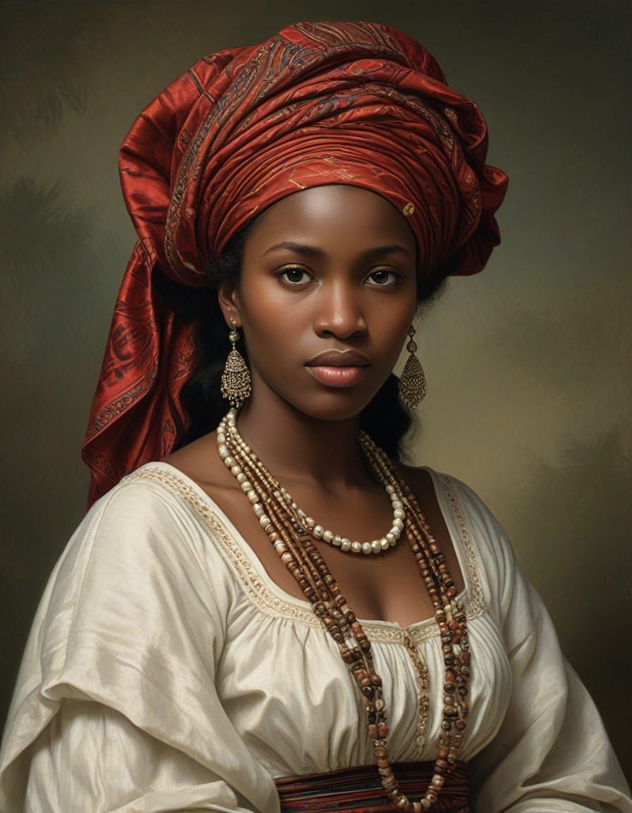 Central African Woman in Traditional Garb - Oil Painting