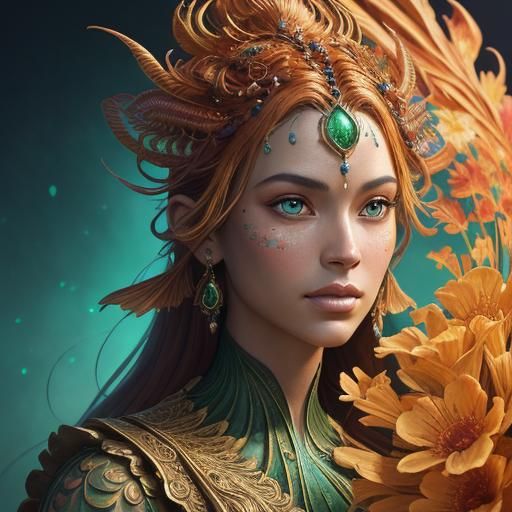 Dragon-Peacock Woman in a Fantasy Art Portrait