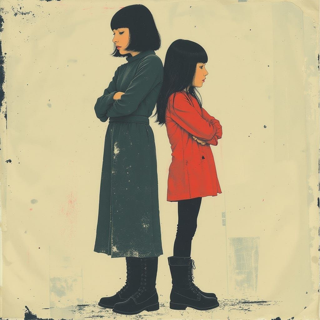 Two Girls in Matching Outfits, Fantasy Digital Painting