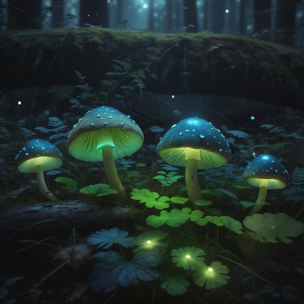 Ethereal Mushroom Glow in Dark Forest