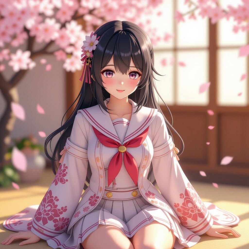 Gentle Japanese Schoolgirl in Pastel Uniform