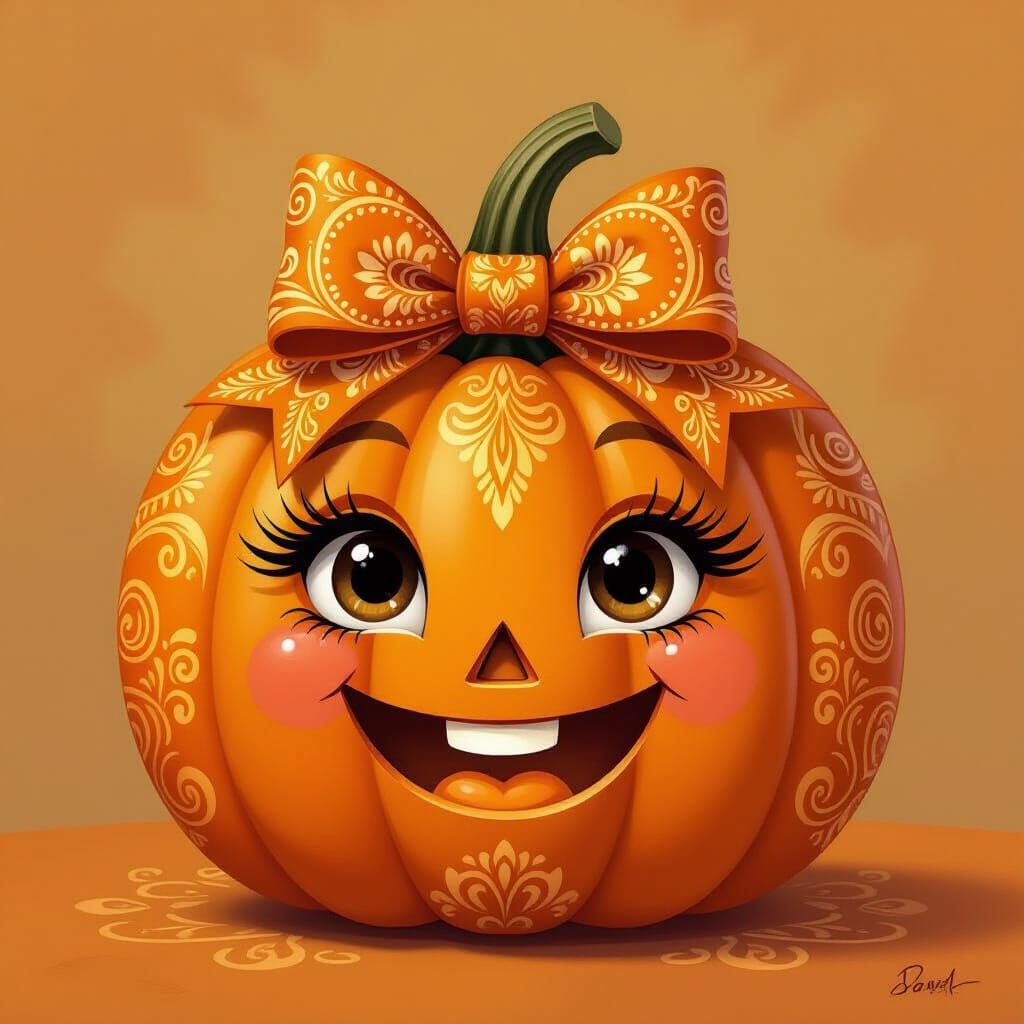 Whimsical Paisley Pumpkin with Joyful Smile