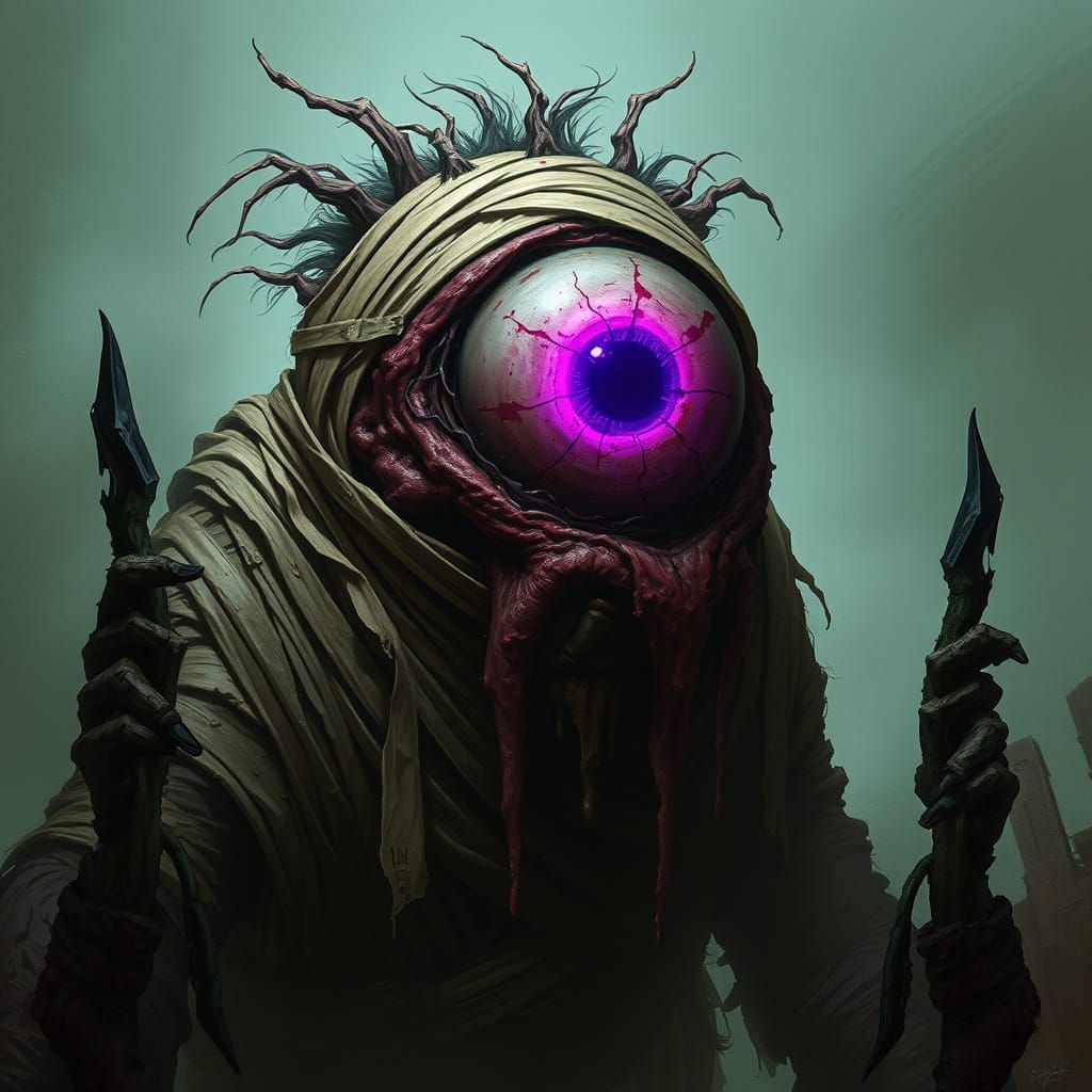 Terrifying Violet-Eyed Cyclops Looms from Shadows
