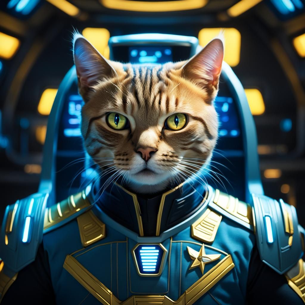Cat Captain on the USS Enterprise: Sci-Fi Art