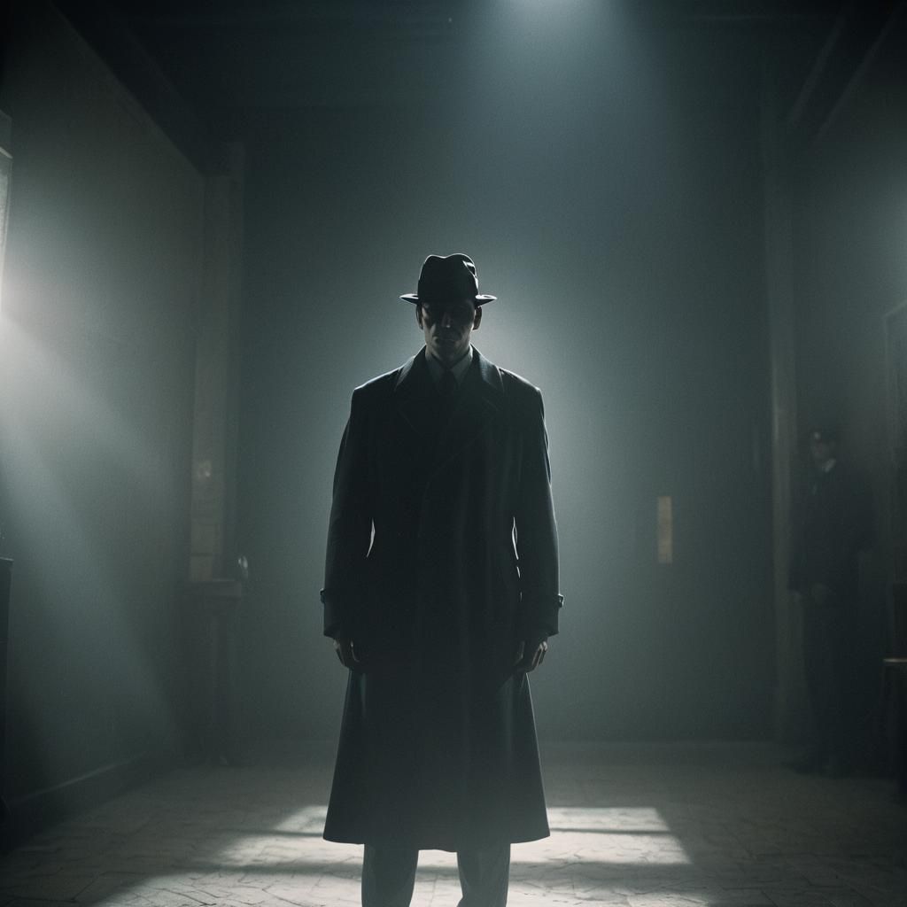 Mysterious Figure in Moody Film Noir Style