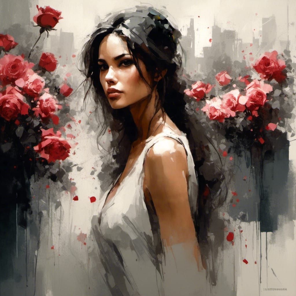 Woman at Art Gallery in Rose Tones