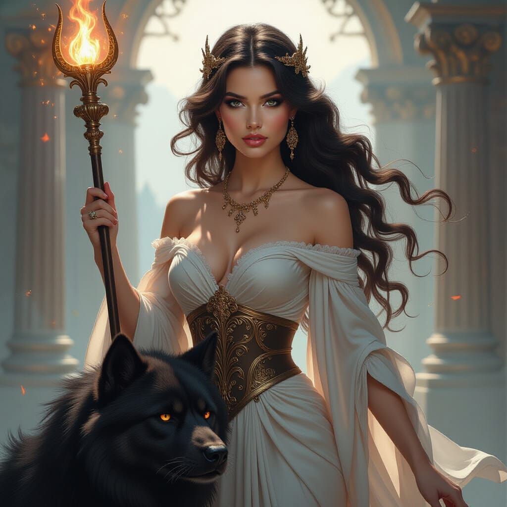 Goddess Persephone with Cerberus, in Baroque Style