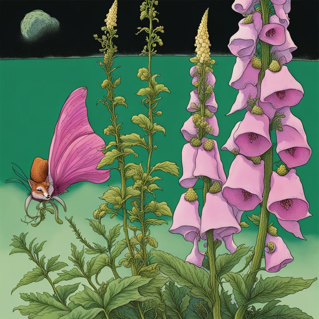 Foxglove and Moebius Plant in Sci-Fi Style