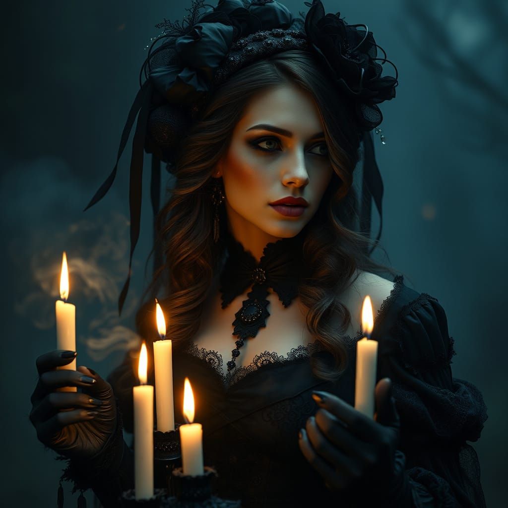 Mystical Woman in Dark Victorian Gothic Style