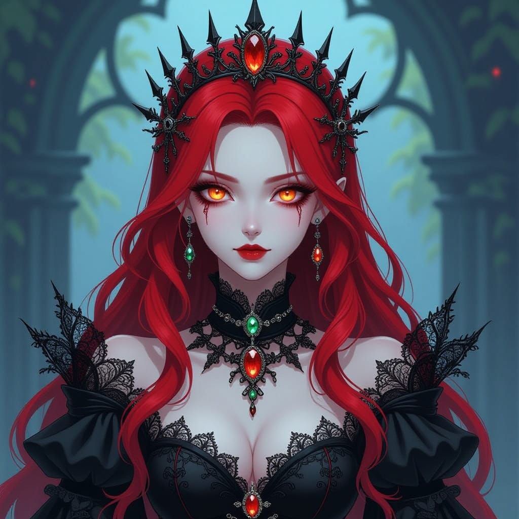 Gothic Anime Vampire Queen in Dark Fantasy Style